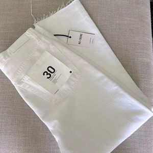 Re/Done High Waist 70s Stove Pipe White Distressed Jeans